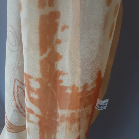 100% Silk Oblong Scarf Floral Yellow Gold Cream - Picture 9 of 12